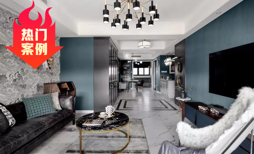 125㎡現代輕奢混搭風格裝修圖片，墨綠色復古經典！