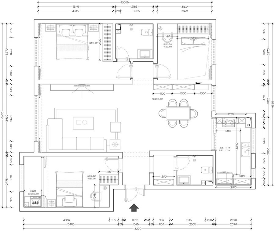 120平輕奢風三房裝修，輕奢風為主色調