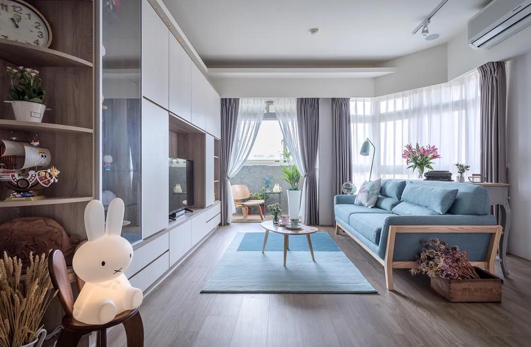 100㎡簡約北歐風格新房裝修案例，湖藍色清新美宅！