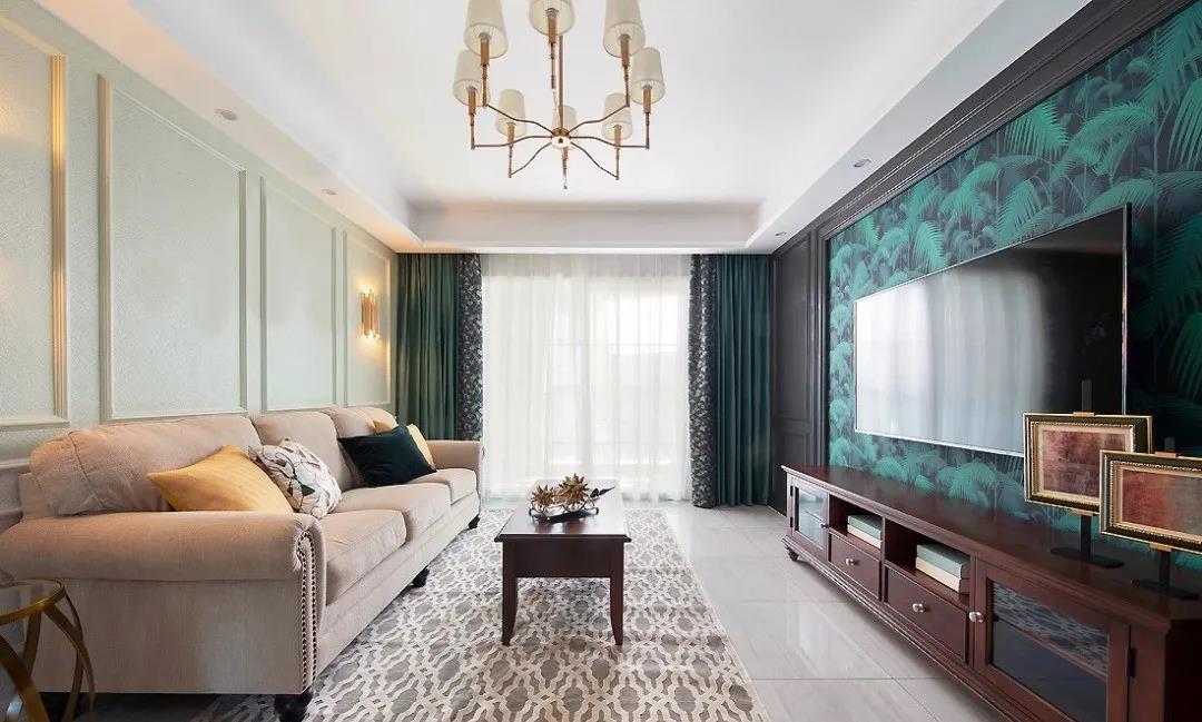 97㎡現代美式風格新房裝修，背景墻復古細膩！