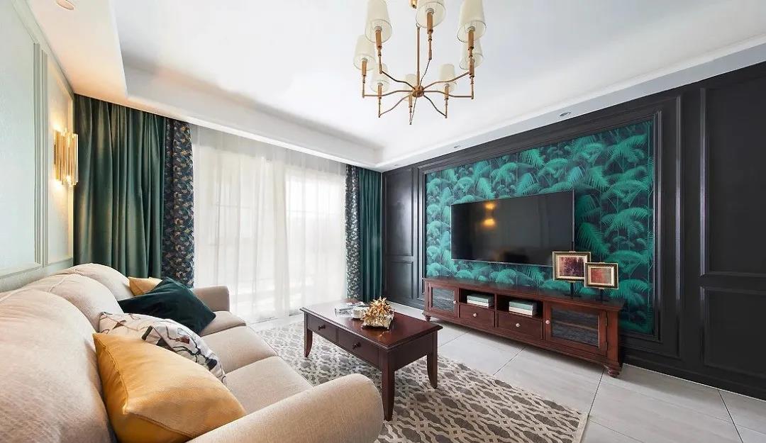 97㎡現代美式風格新房裝修，背景墻復古細膩！