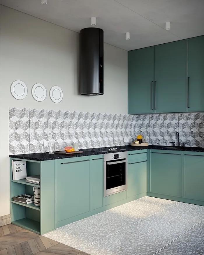 92平現(xiàn)代復(fù)古風(fēng)格裝修，湖藍(lán)色+水磨石餐廳