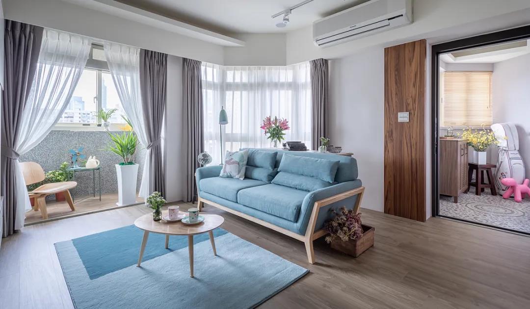 100㎡簡約北歐風格新房裝修案例，湖藍色清新美宅！