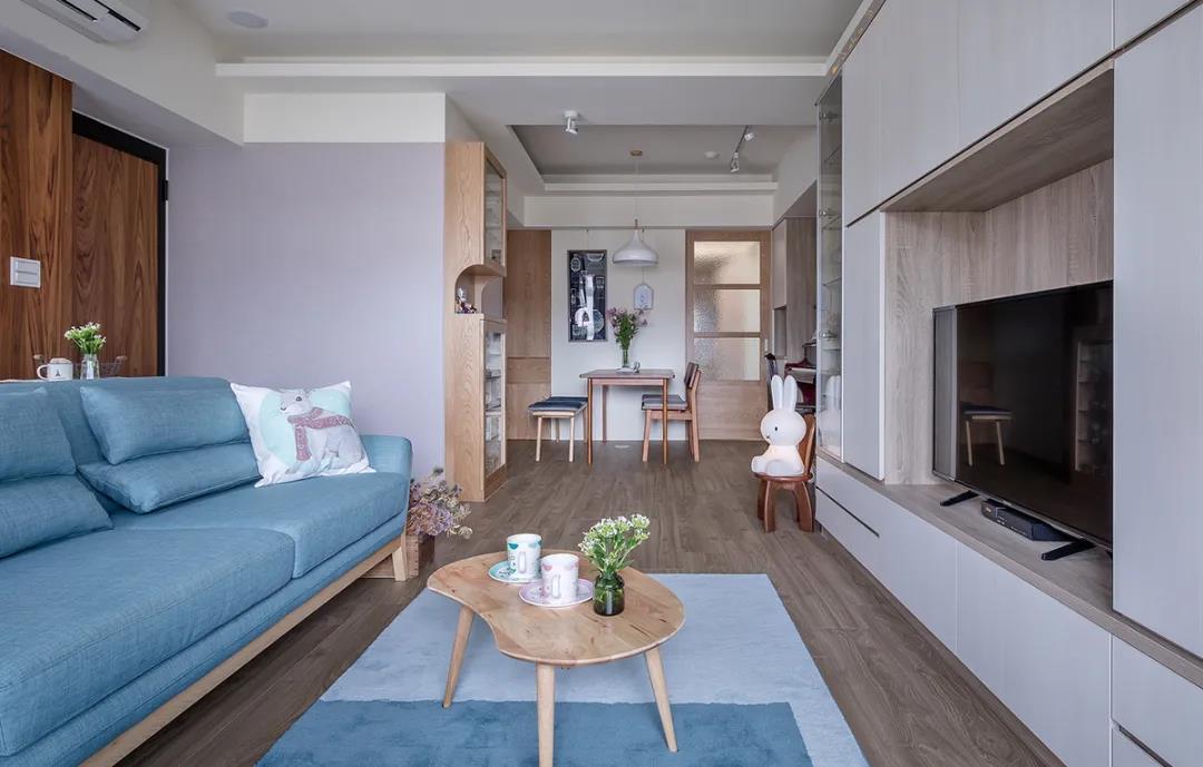 100㎡簡約北歐風格新房裝修案例，湖藍色清新美宅！